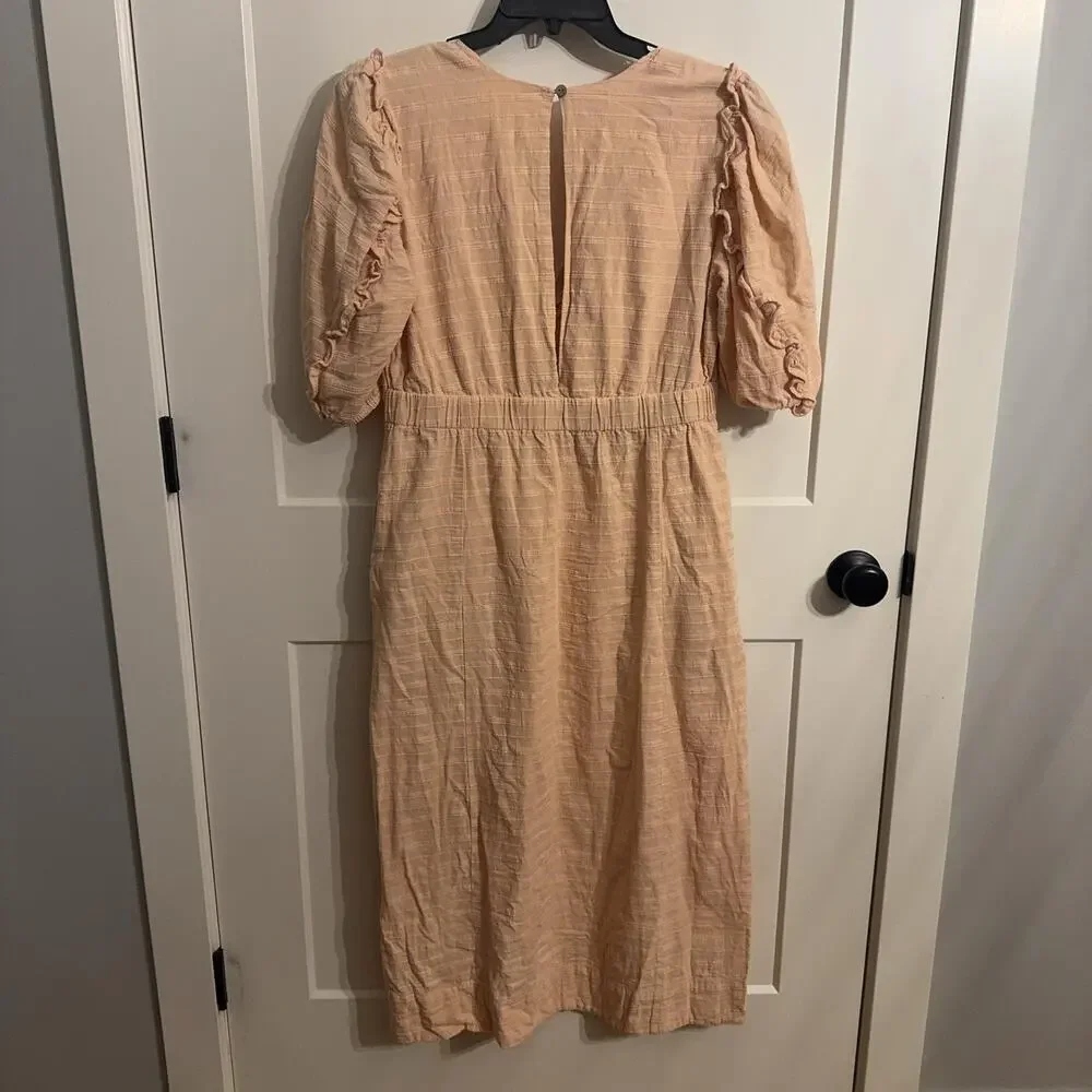 Free People Dress Womens 10 Beige Cotton Puff Sleeve Maxi Crochet Boho Pockets - Picture 5 of 9